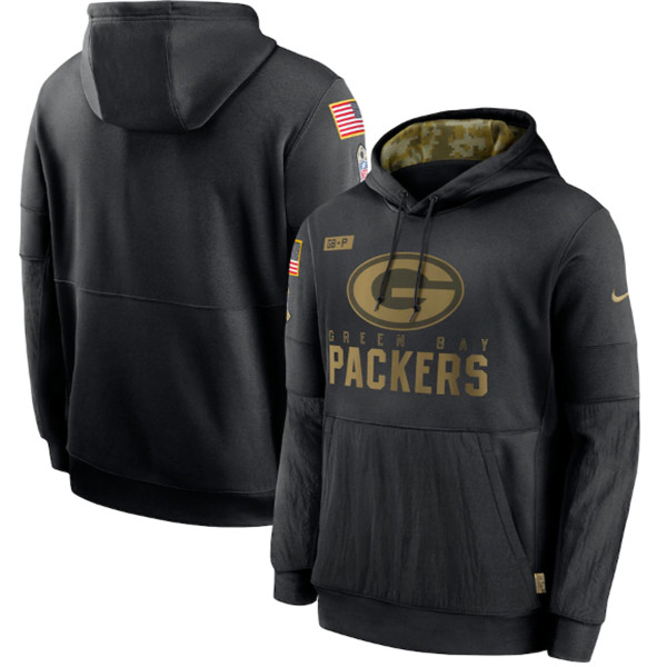 Men's Green Bay Packers Black NFL 2020 Salute To Service Sideline Performance Pullover Hoodie